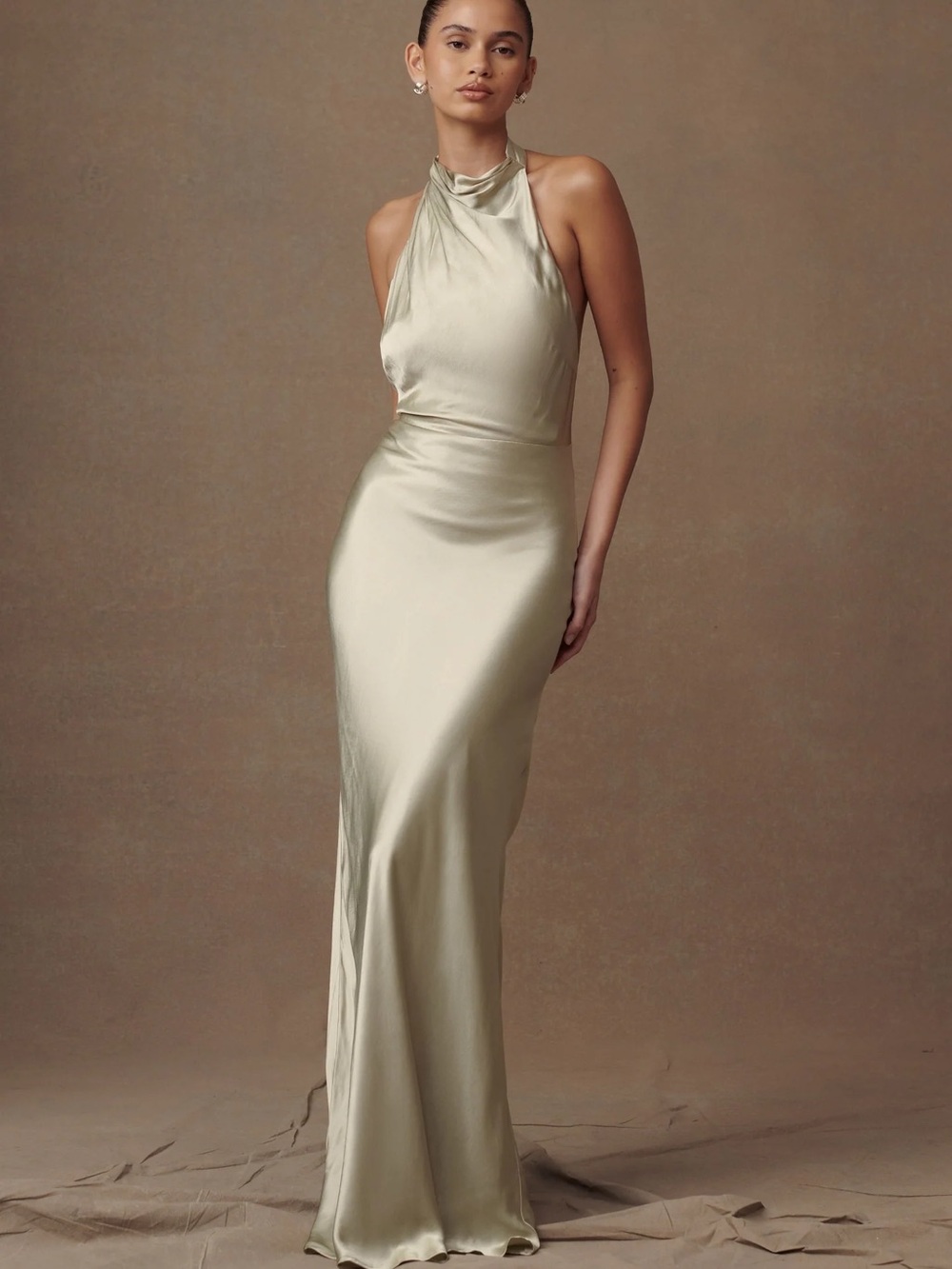 Meshki Esther Iridescent Satin Cowl Maxi Dress - Sage